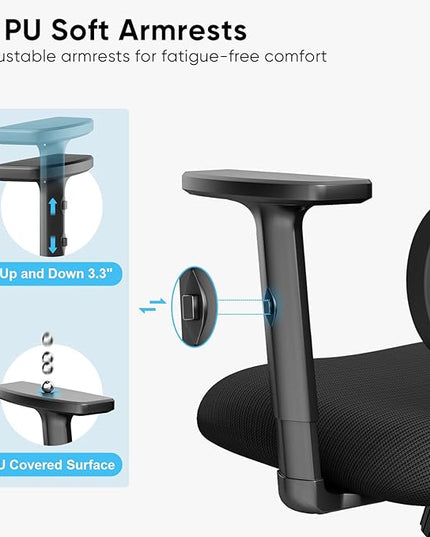 Sytas Ergonomic Office Chair, High Back Mesh Desk Chair with Lumbar Support and Adjustable Headrest, Executive Swivel Computer Chair for Home Office, Tilt Function, Black - LeafyLoom