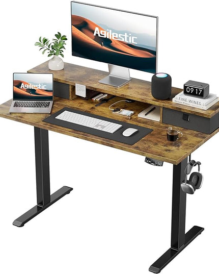 55 x 24 Inches Height Adjustable Electric Standing Desk with 2 Drawers, Stand Up Electric Desk Adjustable Height, Sit Stand Computer Gaming Table with Splice Board, Rustic Brown - LeafyLoom