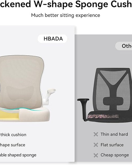 Hbada Office Chair Ergonomic Desk Chair, Office Desk Chairs with PU Silent Wheels, Breathable Mesh Computer Chair with Adjustable Lumbar Support, Flip-up Armrests, Tilt Function, Grey - LeafyLoom