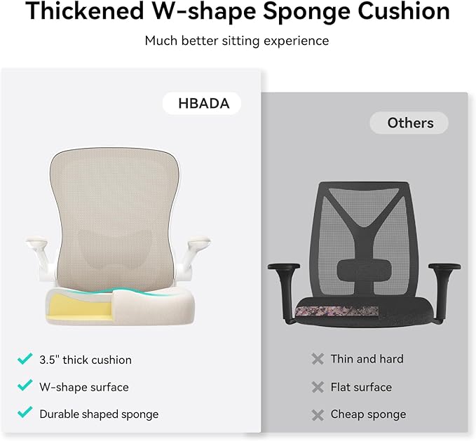 Hbada Office Chair Ergonomic Desk Chair, Office Desk Chairs with PU Silent Wheels, Breathable Mesh Computer Chair with Adjustable Lumbar Support, Flip-up Armrests, Tilt Function, Grey - LeafyLoom