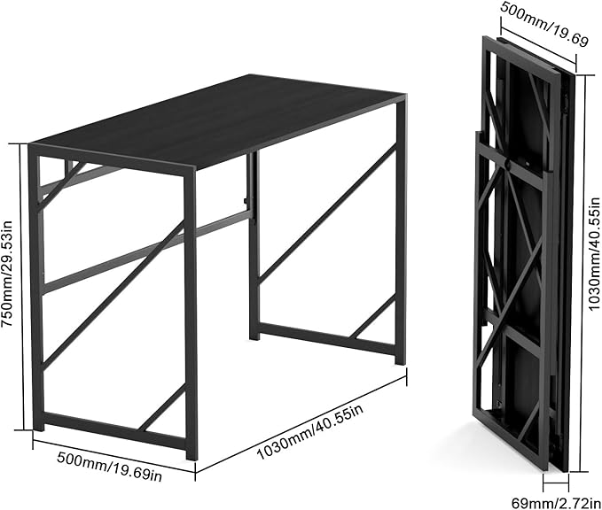 Elephance 40" Folding Computer Desk No Assembly Needed Foldable Small Home Office Desk Study Writing Desk Gaming Table for Small Space - LeafyLoom