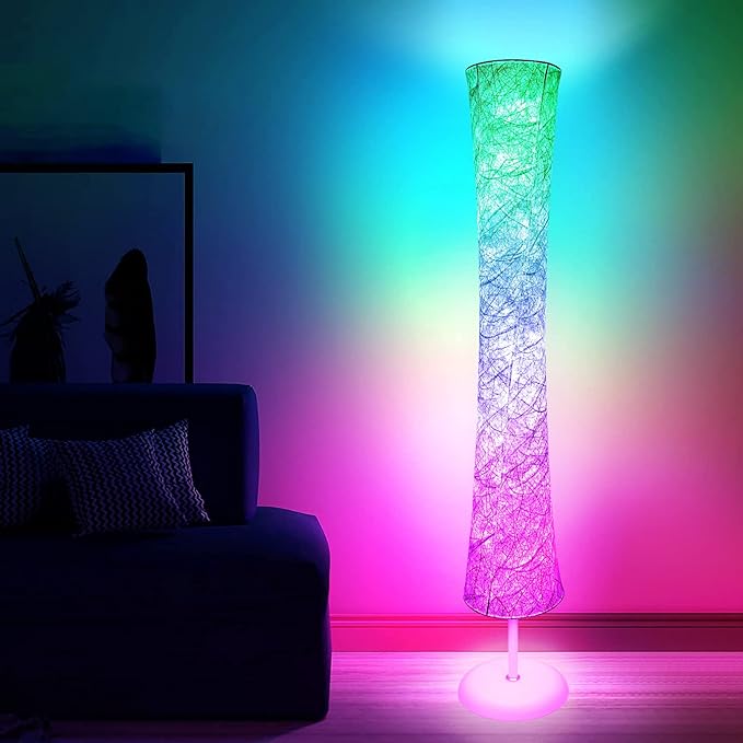 WORLD WIN Floor Lamps for Living Room, Standing Led Lamp RGB Color Changing with APP & Remote Control, 62 Inch DIY Mode Music Sync Modern Corner Lamp Decor for Living Room Bedroom Game, 1 Piece - LeafyLoom