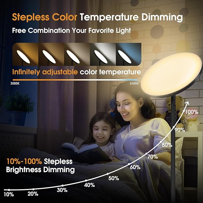 Upgraded Floor Lamp, 36W/3600LM Super Bright Floor Lamp with Remote Control, Stepless Adjust Color Temperatures & Brightness, Torchiere Standing Lamp for Living Room Bedroom Office - LeafyLoom