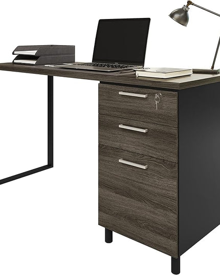 Milano Home Office Desk - 47Inch Space Grey/Black Home Office Desk with Drawers - Modern Computer Desk with Storage, Detachable & Lockable Computer Cabinet - Wooden Office, Study, and Writing Table - LeafyLoom