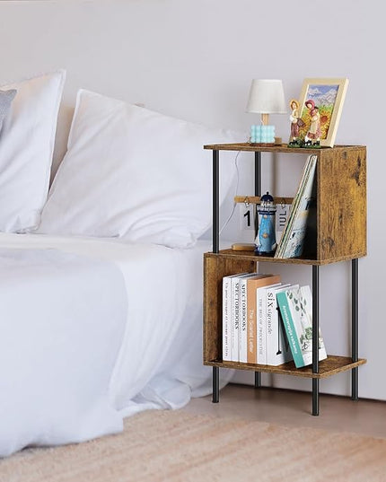 ETELI 3 Tier Short Bookshelf Narrow Standing Bookcase Shelf Small Bookshelf with Storage for Farmhouse, Living Room, Bedroom, and Home Office - LeafyLoom