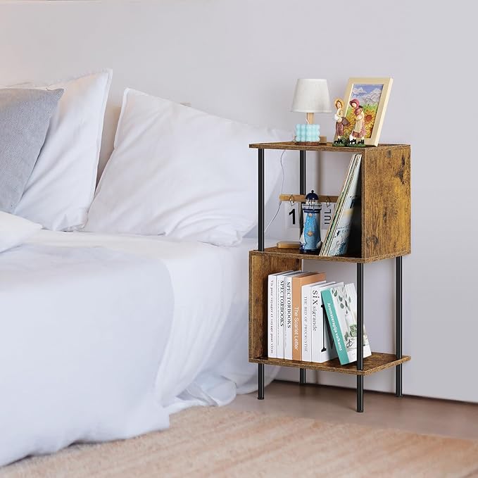 ETELI 3 Tier Short Bookshelf Narrow Standing Bookcase Shelf Small Bookshelf with Storage for Farmhouse, Living Room, Bedroom, and Home Office - LeafyLoom
