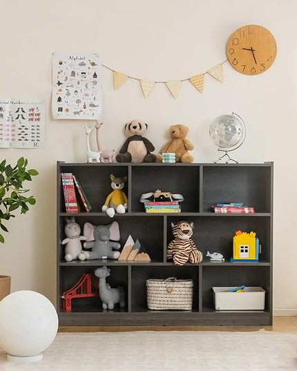Giantex Wood 8 Cube Bookcase, Open Freestanding 3-Tier Bookshelf, Multipurpose Display Shelf for Living Room, Bedroom, Children's Playroom, Reading Room - LeafyLoom