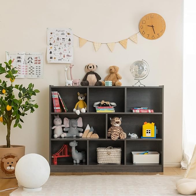 Giantex Wood 8 Cube Bookcase, Open Freestanding 3-Tier Bookshelf, Multipurpose Display Shelf for Living Room, Bedroom, Children's Playroom, Reading Room - LeafyLoom