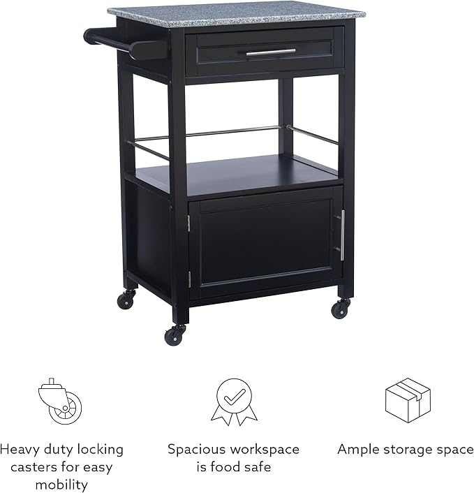 Linon Cayden Black Kitchen Cart, - LeafyLoom