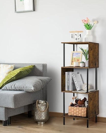 ETELI 4 Tier Bookshelf S-Shaped Small Bookcase Modern Freestanding Multifunctional Wooden Book Shelves for Farmhouse, Living Room, Bedroom, and Home Office - LeafyLoom