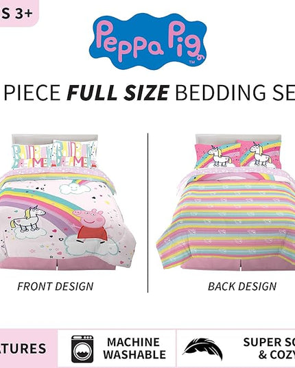 Franco Kids Bedding Super Soft Comforter and Sheet Set, 5 Piece Full Size, Peppa Pig - LeafyLoom