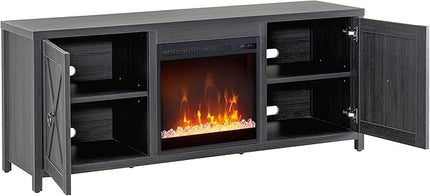 Henn&Hart Rectangular TV Stand with Crystal Fireplace for TV's up to 65" in Charcoal Gray, Electric Fireplace TV Stands for the Living Room - LeafyLoom