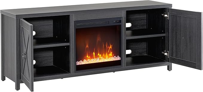Henn&Hart Rectangular TV Stand with Crystal Fireplace for TV's up to 65" in Charcoal Gray, Electric Fireplace TV Stands for the Living Room - LeafyLoom