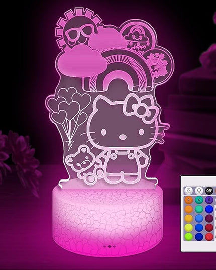 Kitty Night Light for Kids, Kitty Lamp Girl Cute Led Cat Night Light 16 Colors Dimmable Kitty Decor Lamp with Remote & Luminous Base, Bedroom Decoratio Gifts for Christmas Birthday Girls - LeafyLoom