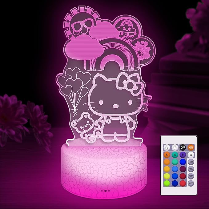 Kitty Night Light for Kids, Kitty Lamp Girl Cute Led Cat Night Light 16 Colors Dimmable Kitty Decor Lamp with Remote & Luminous Base, Bedroom Decoratio Gifts for Christmas Birthday Girls - LeafyLoom