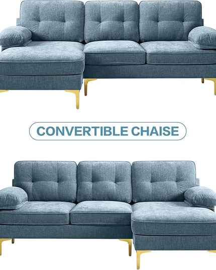 EASELAND 82" L-Shape Sofa with Reversible Chaise Lounge, Convertible Sectional Sofa Couch, Chenille Modern Sofa Couch for Living Room, Apartment and Office, Removable Cover - LeafyLoom