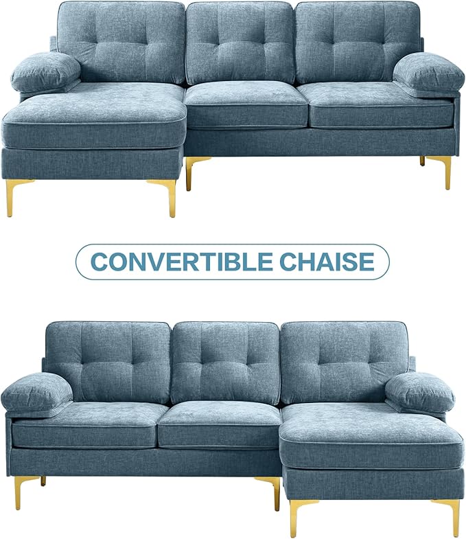 EASELAND 82" L-Shape Sofa with Reversible Chaise Lounge, Convertible Sectional Sofa Couch, Chenille Modern Sofa Couch for Living Room, Apartment and Office, Removable Cover - LeafyLoom
