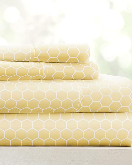 Linen Market 4 Piece California King Bedding Sheet Set (Yellow Geometric) - Sleep Better Than Ever with These Ultra-Soft & Cooling Bed Sheets for Your Cal King Size Bed - Deep Pocket Fits 16" Mattress - LeafyLoom
