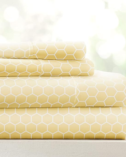 3 Piece Twin Bedding Sheet Set (Yellow Geometric) - Sleep Better Than Ever with These Ultra-Soft & Cooling Bed Sheets for Your Twin Size Bed - Deep Pocket Fits 16" Mattress - LeafyLoom