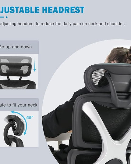 GABRYLLY Ergonomic Office chair with Lumbar Support, Big and Tall Mesh Chairs with Adjustable 3D Arms, Headrest & Soft Seat, Large Desk Chair for Home Gaming,Black - LeafyLoom