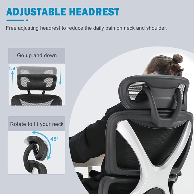 GABRYLLY Ergonomic Office chair with Lumbar Support, Big and Tall Mesh Chairs with Adjustable 3D Arms, Headrest & Soft Seat, Large Desk Chair for Home Gaming,Black - LeafyLoom
