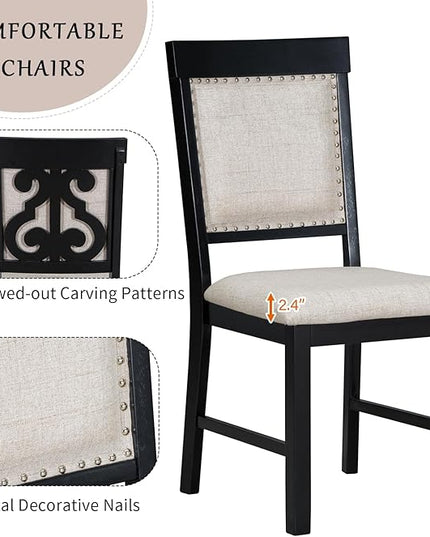 NicBex Dining Table Set for 4 Kitchen & Dining Room Tables 5-Piece Retro Dining Set, Rectangular Wooden Dining Table and 4 Upholstered Chairs for Dining Room and Kitchen, Black - LeafyLoom