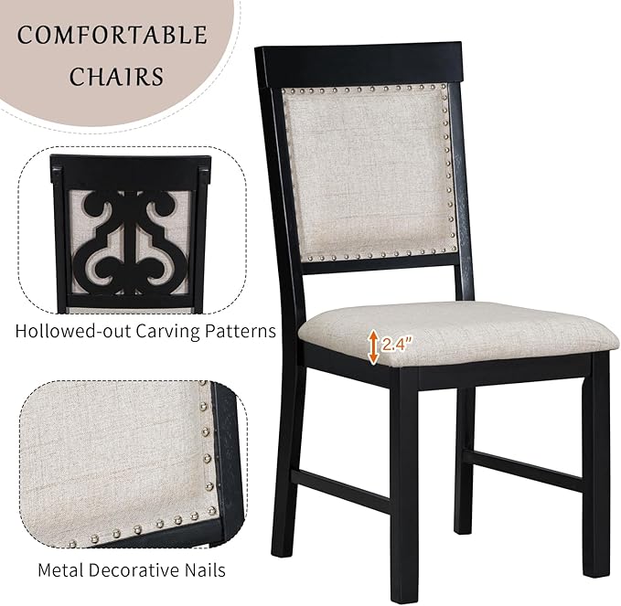 NicBex Dining Table Set for 4 Kitchen & Dining Room Tables 5-Piece Retro Dining Set, Rectangular Wooden Dining Table and 4 Upholstered Chairs for Dining Room and Kitchen, Black - LeafyLoom