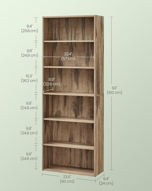 VASAGLE Bookshelf, 23.6 Inches Wide, 6-Tier Open Bookcase with Adjustable Storage Shelves, Floor Standing Unit, Camel Brown ULBC166T50 - LeafyLoom