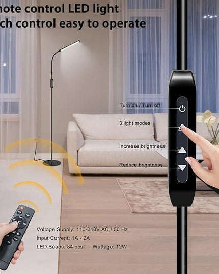 Bright LED Floor Lamp for Eyelash Extensions Adjustable Gooseneck Standing Eyelash Light Dimmable lash LED Lamp for Facial Spa Salon Makeup Reading Floor Lamp for Bedroom Office Black - LeafyLoom
