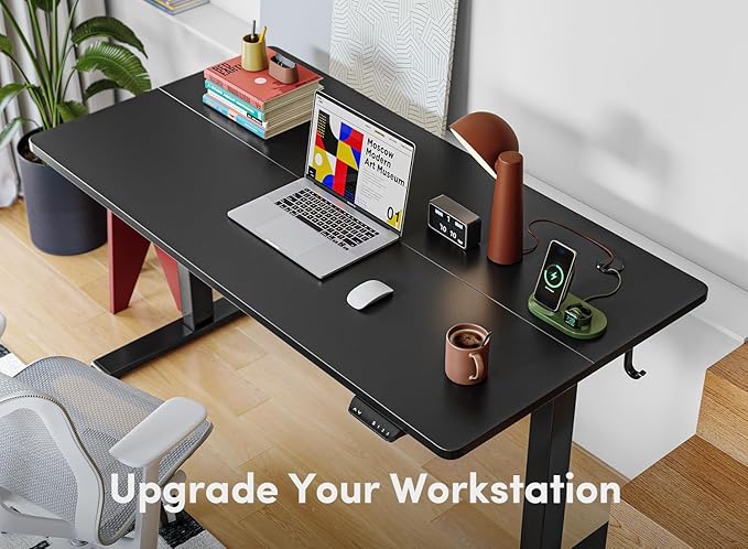 FEZIBO Electric Standing Desk, 55 x 24 Inches Height Adjustable Stand up Desk, Sit Stand Home Office Desk, Computer Desk, Black - LeafyLoom