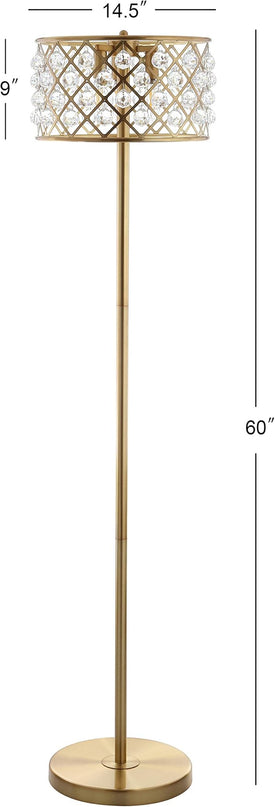 JONATHAN Y JYL9000A Elizabeth 60" Crystal/Metal LED Floor Lamp, Contemporary, Transitional, Elegant, Geometric, Office, Living Room, Family Room, Dining Room, Bedroom, Hallway, Foyer, Brass Gold/Clear - LeafyLoom