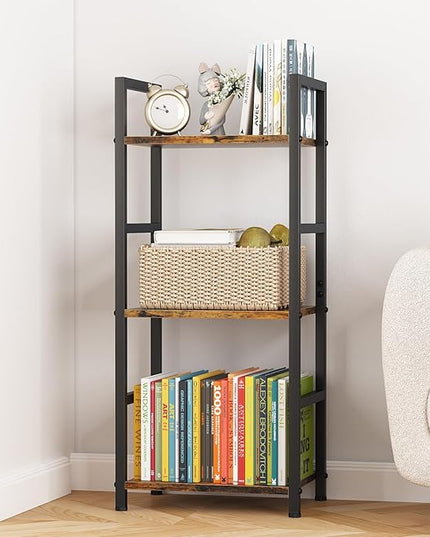 Bookshelf Storage Shelf Bookcase, 3 Tier Industrial Bookcase,Small Book case for Living Room, Bedroom, and Home Office, Easy Assembly Free Combination Multi-Functional Organizer(3 Tier,Rustic Brown) - LeafyLoom
