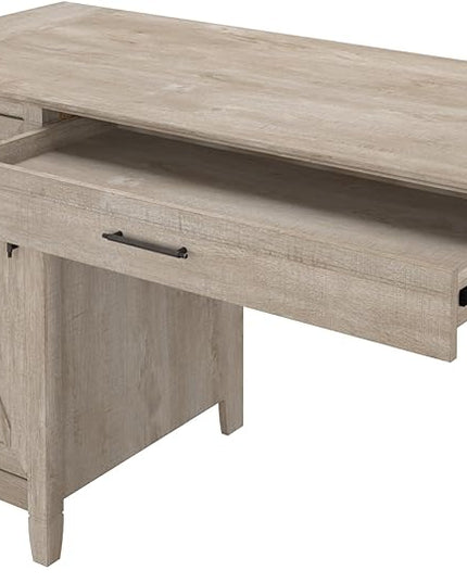 Bush Furniture Key West Computer Desk with Storage | Farmhouse PC Table for Home Office in Washed Gray | 54W x 24D - LeafyLoom