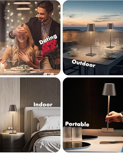 2 Packs LED Cordless Table Lamp, Rechargeable Battery Desk lamp 5500mAh Battery Operated Stepless Dimming Modern Portable Table Light for Restaurant/Table/Bedroom/Outdoor IP54 Waterproof (Rust Red) - LeafyLoom