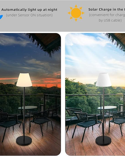 Solar Floor Lamp for Patio Waterproof, Outdoor Floor Lamp with Light Sensor, USB Rechargeable Cordless Floor Lamp with Remote, Dimmable Warm White and Height Adjustable for Lawn Yard Pool Garden - LeafyLoom