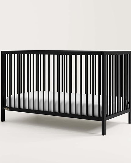 Graco Teddi 5-in-1 Convertible Crib (Black) – GREENGUARD Gold Certified, Converts to Daybed, Toddler & Twin Bed with Headboard and Footboard, Adjustable Mattress Height - LeafyLoom
