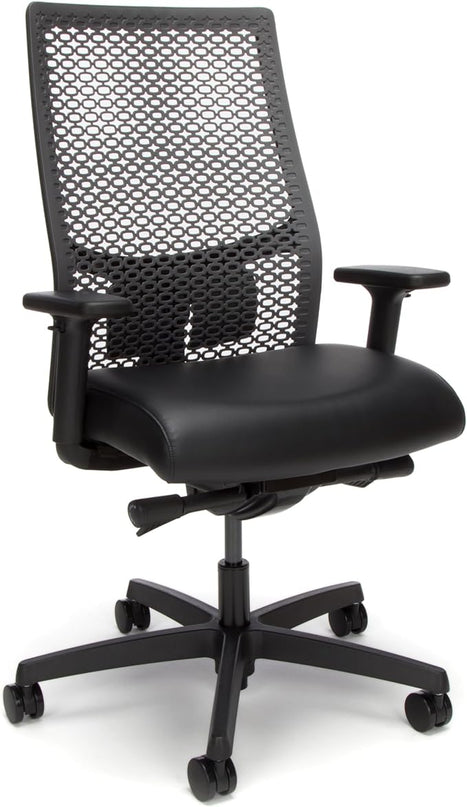 HON Ignition 2.0 ReActiv Office Chair Ergonomic Open Mesh-Style Back for High Airflow & Flex Support - Adjustable Lumbar, Synchro-Tilt Recline, Home Office Computer Desk Chair for Back Pain - Black - LeafyLoom