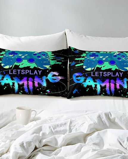 Game Comforter Set Fluffy Video Gaming Bedding Sets Gamer Room Decor Twin Size Colorful Black Gamepad Soft Game Bedding Set for Boys Teen 1 Comforter and 1 Pillowcase - LeafyLoom