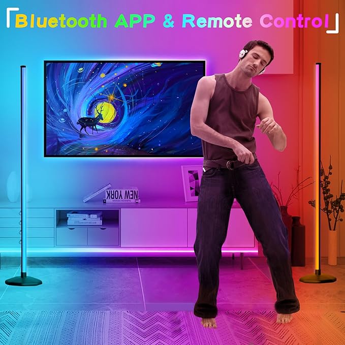 Corner Floor Lamp, Smart RGB LED Corner Lamp with Spotlight,16 Million Colors Changing LED Floor Lamp with App and Remote Control,Music Sync & Timer Mood Lighting for Living Room - LeafyLoom