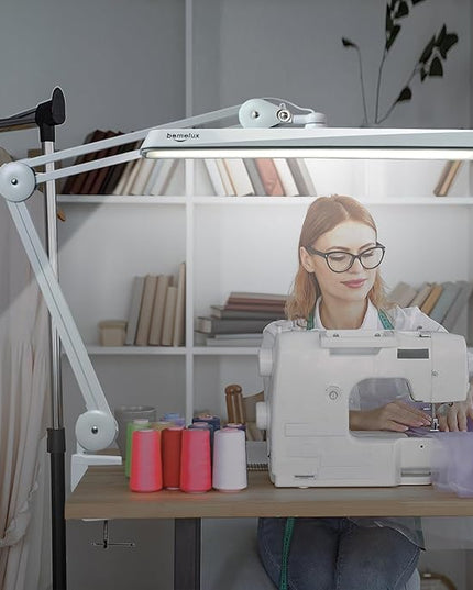 LED Architect Desk Lamp with Clamp, Metal Swing Arm 2000 Lumens Dimming Office Table Lamp for Task Work Drafting Reading Desktop, 117PCS Bright LEDs, 24W Workbench Lamp(White) - LeafyLoom