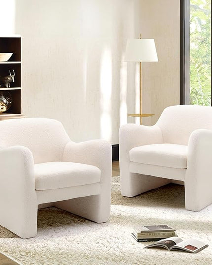 COLAMY Sherpa Accent Chair Set of 2, Living Room Chair, Comfy Accent Armchair with Back, Modern Accent Leisure Chair for Living Room Bedroom, Cream - LeafyLoom