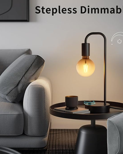 Industrial Lamp Set 3 Piece-1 Floor Lamp and 2 Dimmable Table Lamp- 3 Pack Modern Matching Floor and Table Lamp with Gradient Black Globe Bulb for Living Room,Bedroom(Bulb Included) - LeafyLoom
