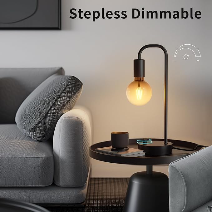 Industrial Lamp Set 3 Piece-1 Floor Lamp and 2 Dimmable Table Lamp- 3 Pack Modern Matching Floor and Table Lamp with Gradient Black Globe Bulb for Living Room,Bedroom(Bulb Included) - LeafyLoom