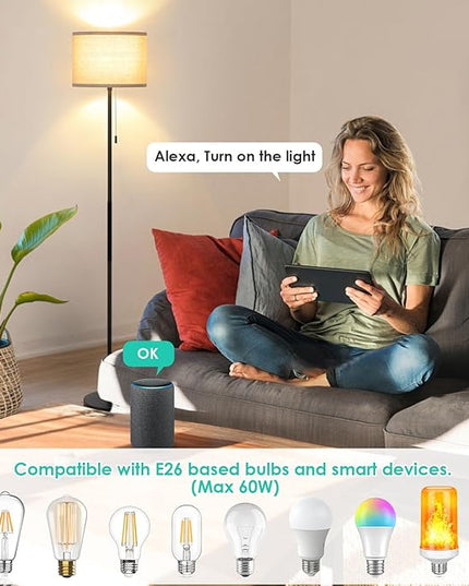 FOLKSMATE Floor Lamp for Living Room, LED Modern Simple Standing Lamps, Tall Lamp for Bedroom, Kid, Office, Reading Room Black Pole Light without Bulb - LeafyLoom