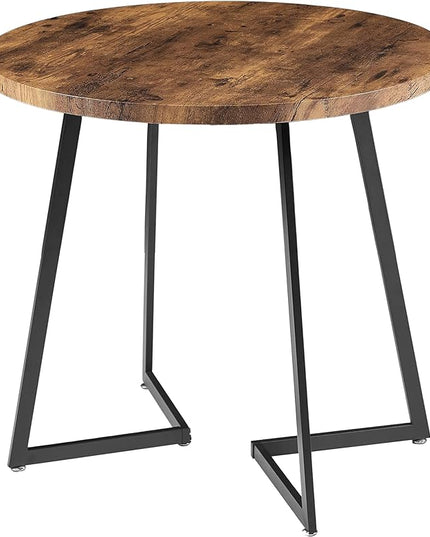 VECELO Round Dining Table with Steel Frame for 2-4 People, Space Saving for Home, Kitchen, Apartment, Antique Brown - LeafyLoom