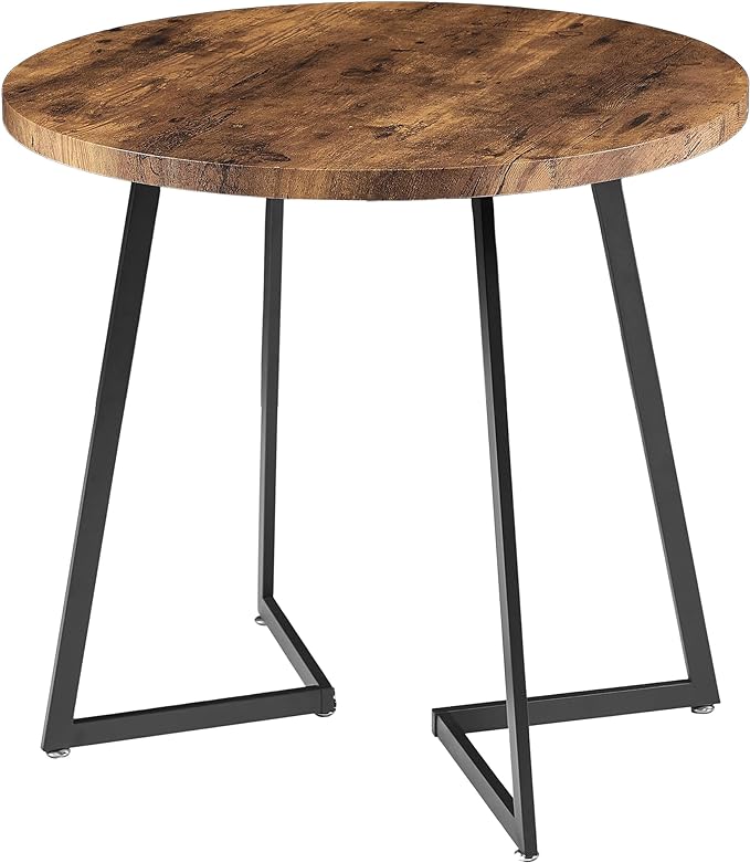 VECELO Round Dining Table with Steel Frame for 2-4 People, Space Saving for Home, Kitchen, Apartment, Antique Brown - LeafyLoom