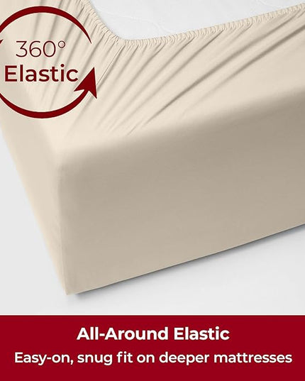 Mellanni Extra Deep Twin Sheets - 3 PC Iconic Collection Bedding Sheets & Pillowcases - Hotel Luxury, Ultra Soft, Cooling Bed Sheets - Extra Deep Pocket up to 21 inch (Twin, Burnt Sand) - LeafyLoom