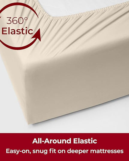 Mellanni Extra Deep Full Sheets - 4 PC Iconic Collection Bedding Sheets & Pillowcases - Hotel Luxury, Ultra Soft, Cooling Bed Sheets - Extra Deep Pocket up to 21 inch (Full, Burnt Sand) - LeafyLoom
