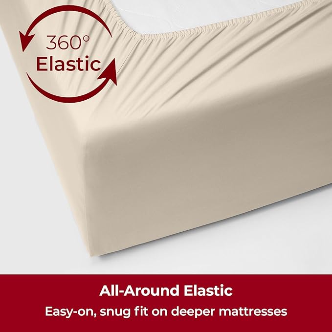 Mellanni Extra Deep Full Sheets - 4 PC Iconic Collection Bedding Sheets & Pillowcases - Hotel Luxury, Ultra Soft, Cooling Bed Sheets - Extra Deep Pocket up to 21 inch (Full, Burnt Sand) - LeafyLoom