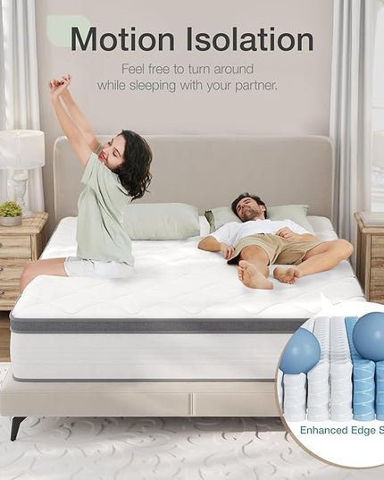 Novilla Full Size Mattress, 10 Inch Full Hybrid Mattress in a Box, Pocket Innerspring Mattress Full for Motion Isolation, Pressure Relief, Sopportive & Firm Feel - LeafyLoom